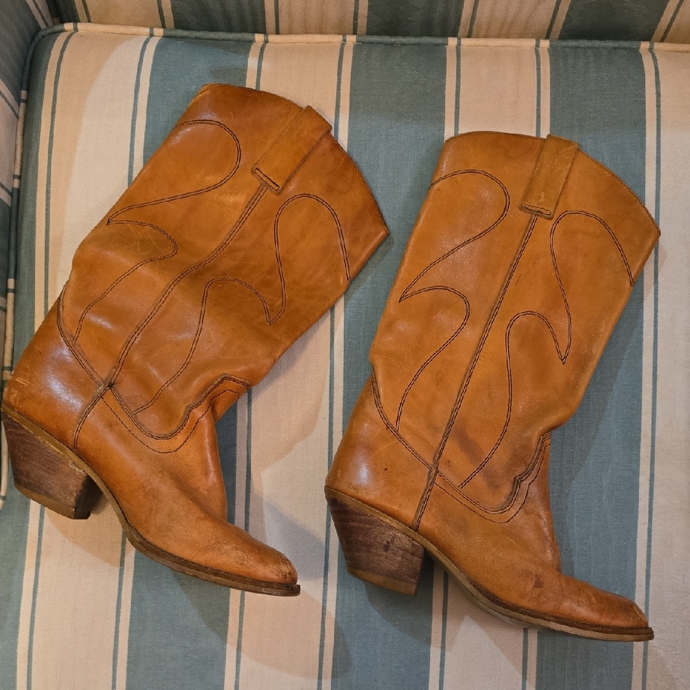 70s Tan Leather Western Boots